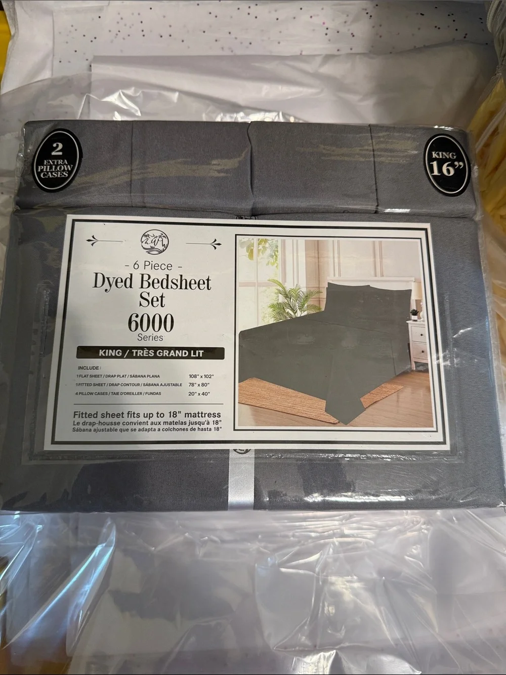 Dyed King Bed Sheet Set - Gray (6-Piece)